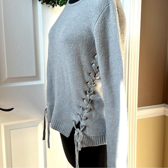 ⭐️ Elan Lace Up Chunky Sweater Heather Gray Crew Neck Size SMALL - Picture 4 of 12